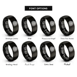 font options for inside engraving on black woodgrain knot rings