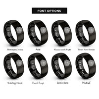 font options for inside engraving on black woodgrain knot rings