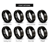 font options for inside engraving on black woodgrain knot rings