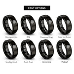 font options for inside engraving on black woodgrain knot rings