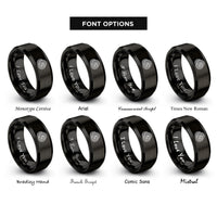 font options for inside engraving on black woodgrain knot rings