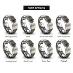 font options for inside engraving on gray woodgrain knot rings