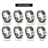 font options for inside engraving on gray woodgrain knot rings