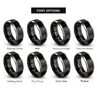 font options for inside engraving on black & silver work gloves rings