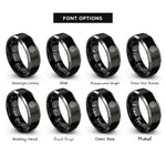 font options for inside engraving on black & silver world serpent knot rings