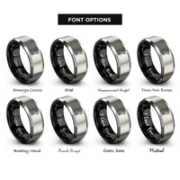 font options for inside engraving on black & silver wrench rings