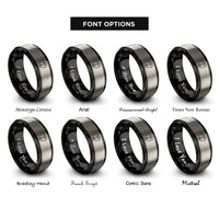 font options for inside engraving on black & gray wrench shield rings