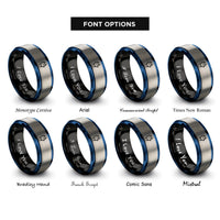 font options for inside engraving on black & blue & silver wrist gadget dial rings