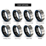 font options for inside engraving on black & blue & silver wrist gadget dial rings