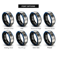font options for inside engraving on black & blue & silver wrist wraps rings