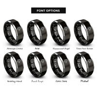 font options for inside engraving on black & silver wyvern rings