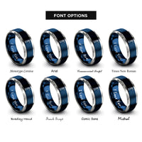font options for inside engraving on blue & silver yaquina lighthouse beam rings