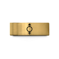 unisex tungsten rings – gold tungsten non binary symbol wedding band