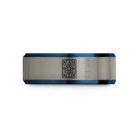 personalized presents for her – black & blue & silver tungsten tarot card back wedding band