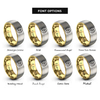 font options for inside engraving on gold & grey yin yang pride rings