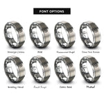 font options for inside engraving on grey yin yang pride rings