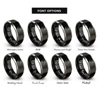 font options for inside engraving on black & silver yin yang symbol rings