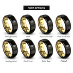 font options for inside engraving on black & gold yogurt parfait cup rings