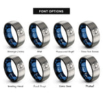 font options for inside engraving on black & blue & silver youth archer draw rings