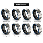font options for inside engraving on black & blue & grey youth archer draw rings