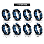 font options for inside engraving on blue & silver youth archer draw rings