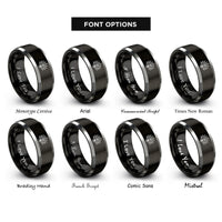 font options for inside engraving on black & grey yucca rosette rings