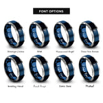 font options for inside engraving on blue & grey yule holly berries rings