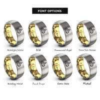 font options for inside engraving on gold & gray yule log rings