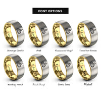 font options for inside engraving on gold & gray yule log rings