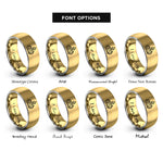 font options for inside engraving on gold & grey yule log rings
