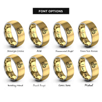 font options for inside engraving on gold & grey yule log rings