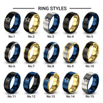 8 bit star design tungsten ring styles in black & blue