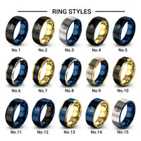 snowglobe scene design tungsten ring styles in gold & blue & silver