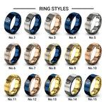 chevron heart infinity design tungsten ring styles in gold & blue & grey