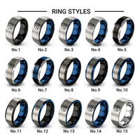 triquetra circle design tungsten ring styles in black & blue & silver