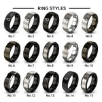 stirrup leather strap design tungsten ring styles in black & silver