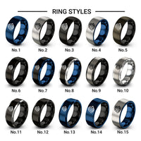 globe orbit arrow design tungsten ring styles in black & grey